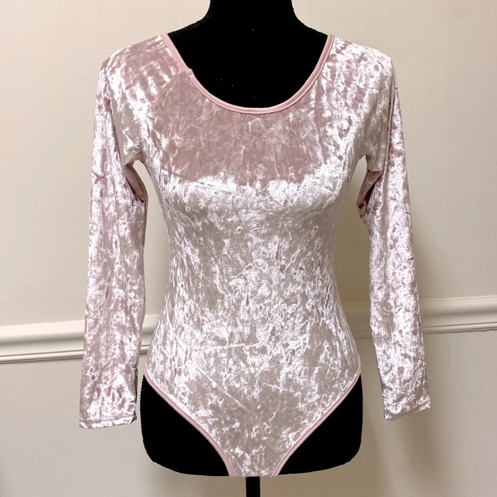 Light Pink Velvet Velour Body Suit - Picture 1 of 16